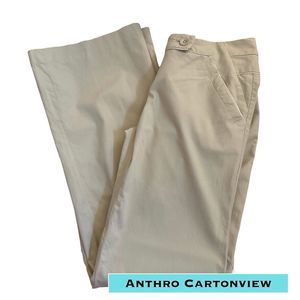 Anthropologie Women’s Cartonview Flare Cream Cotton Pants, Pockets, Size 2